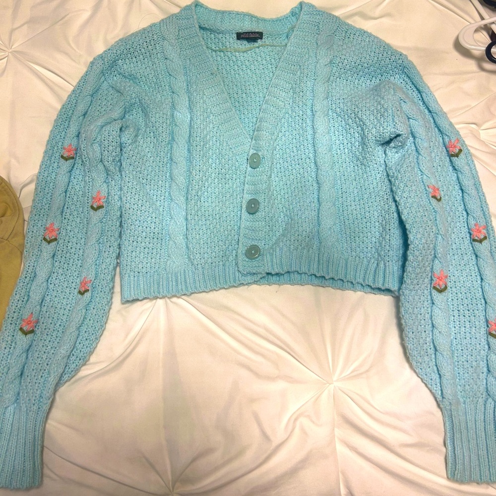 Blue knitted flower cardigan